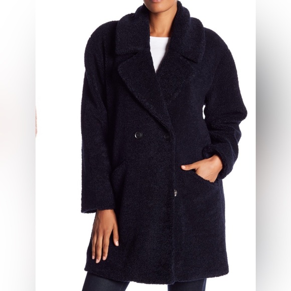 LUCKY BRAND TEDDY JACKET FAUX FUR DOUBLE BREASTED MID LENGTH SIZE XS - Picture 1 of 15